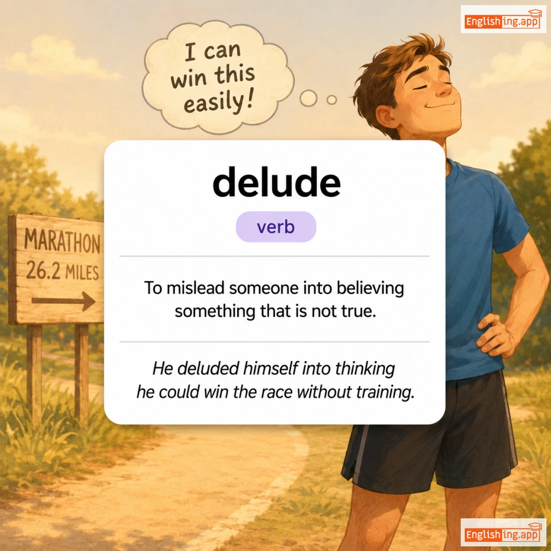 delude definition card — visual illustration of the meaning