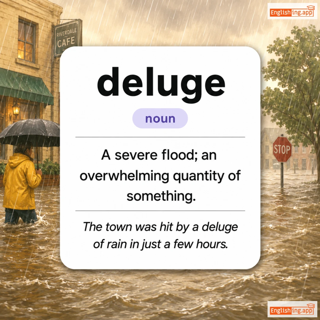 deluge definition card — visual illustration of the meaning