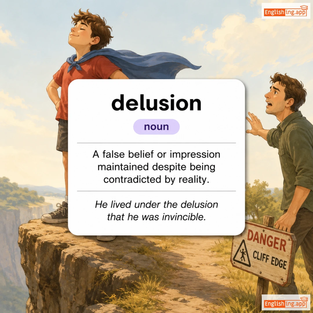 delusion definition card — visual illustration of the meaning