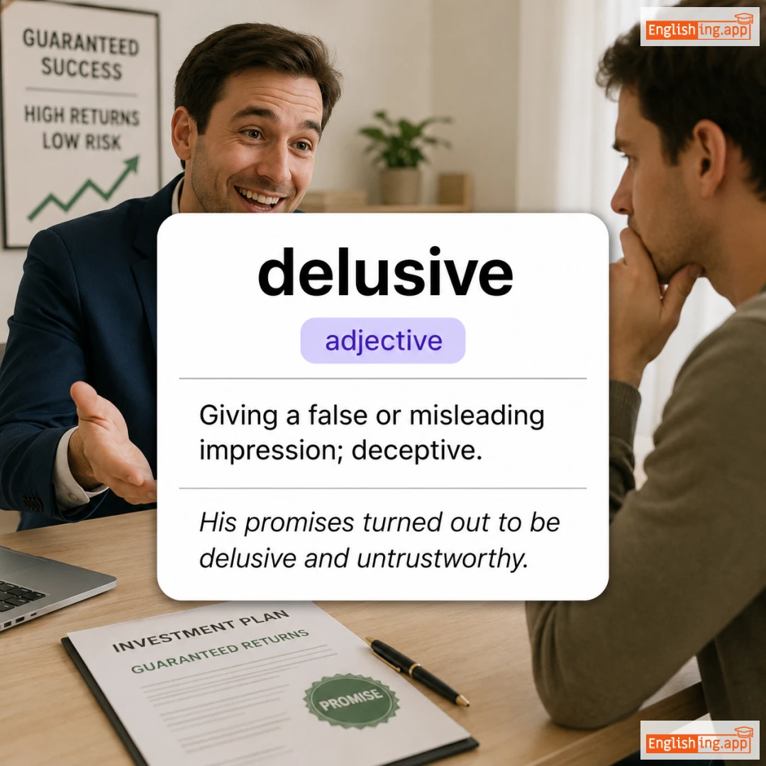 delusive definition card — visual illustration of the meaning