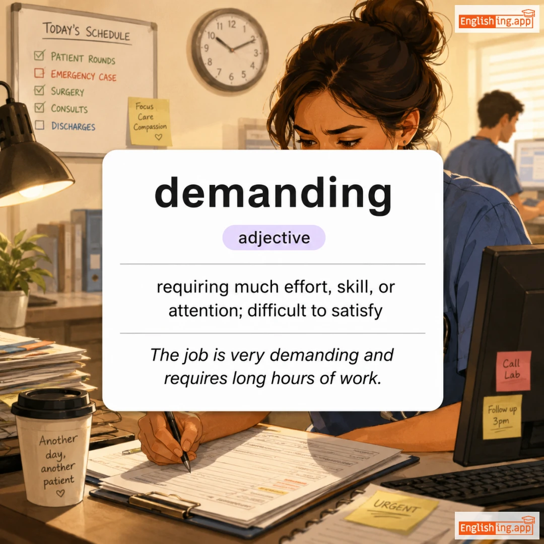 demanding definition card — visual illustration of the meaning