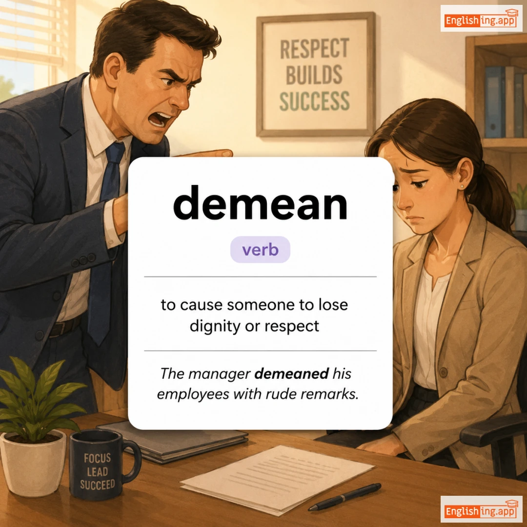 demean definition card — visual illustration of the meaning