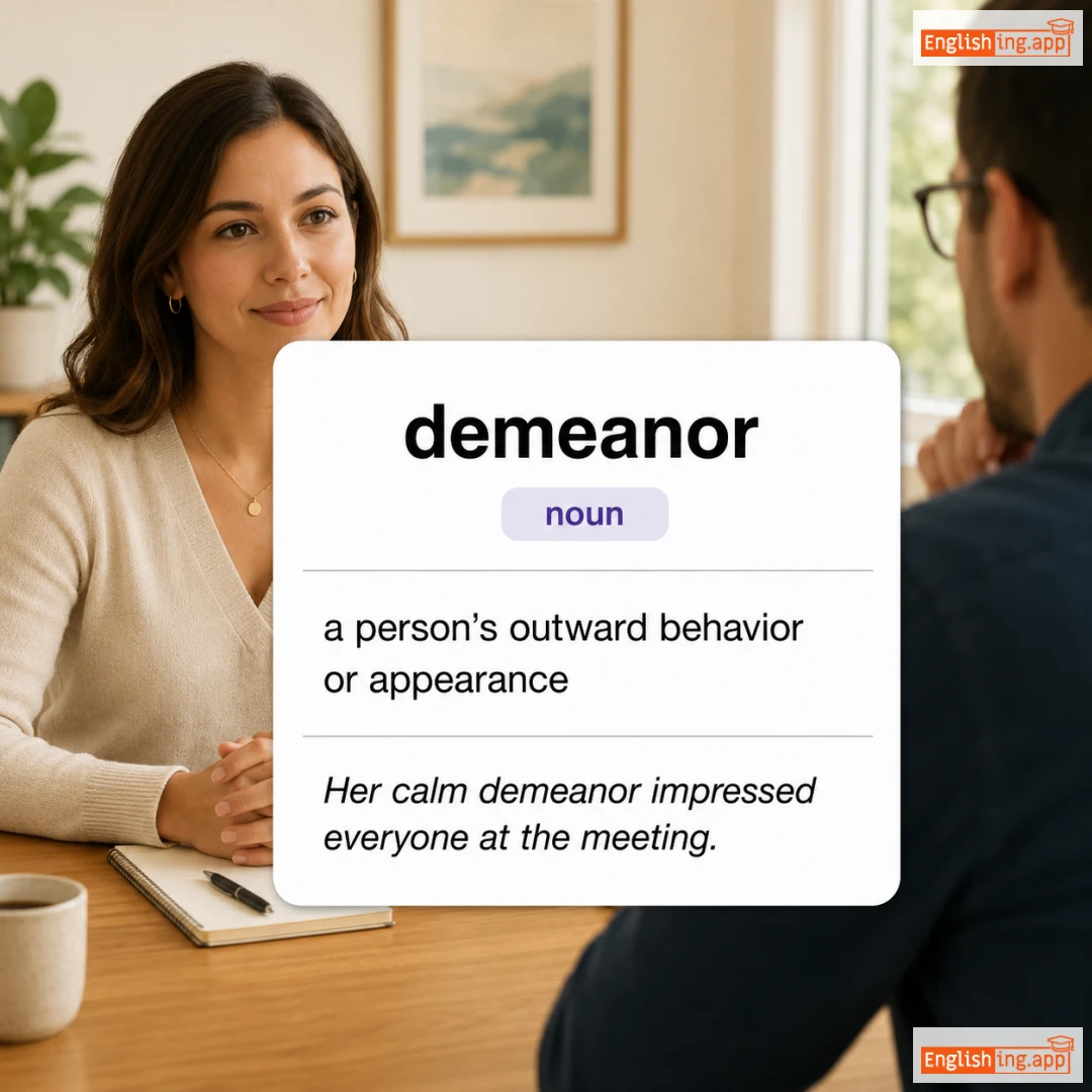 demeanor definition card — visual illustration of the meaning