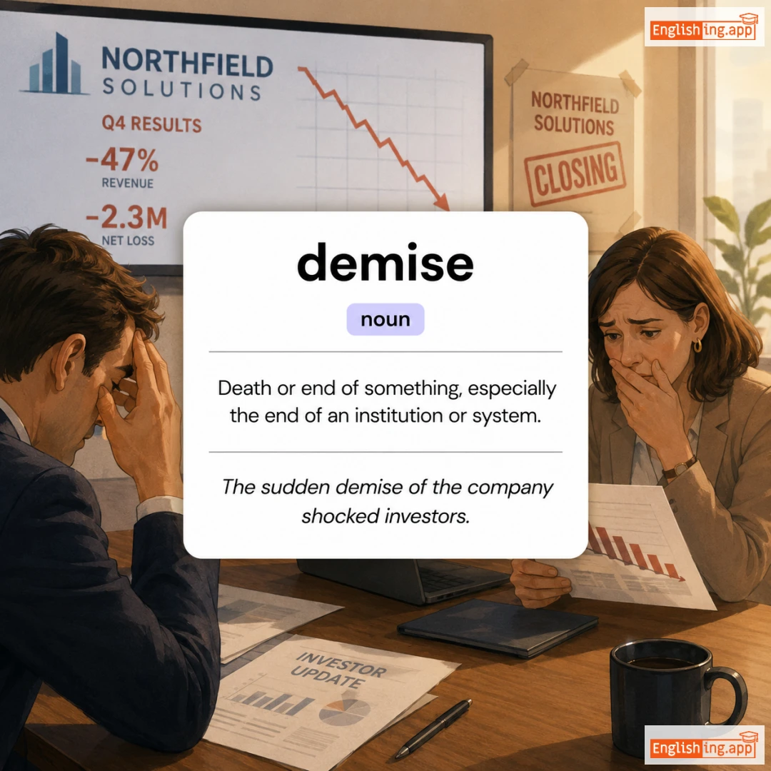 demise definition card — visual illustration of the meaning