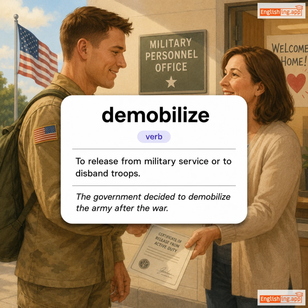 demobilize definition card — visual illustration of the meaning