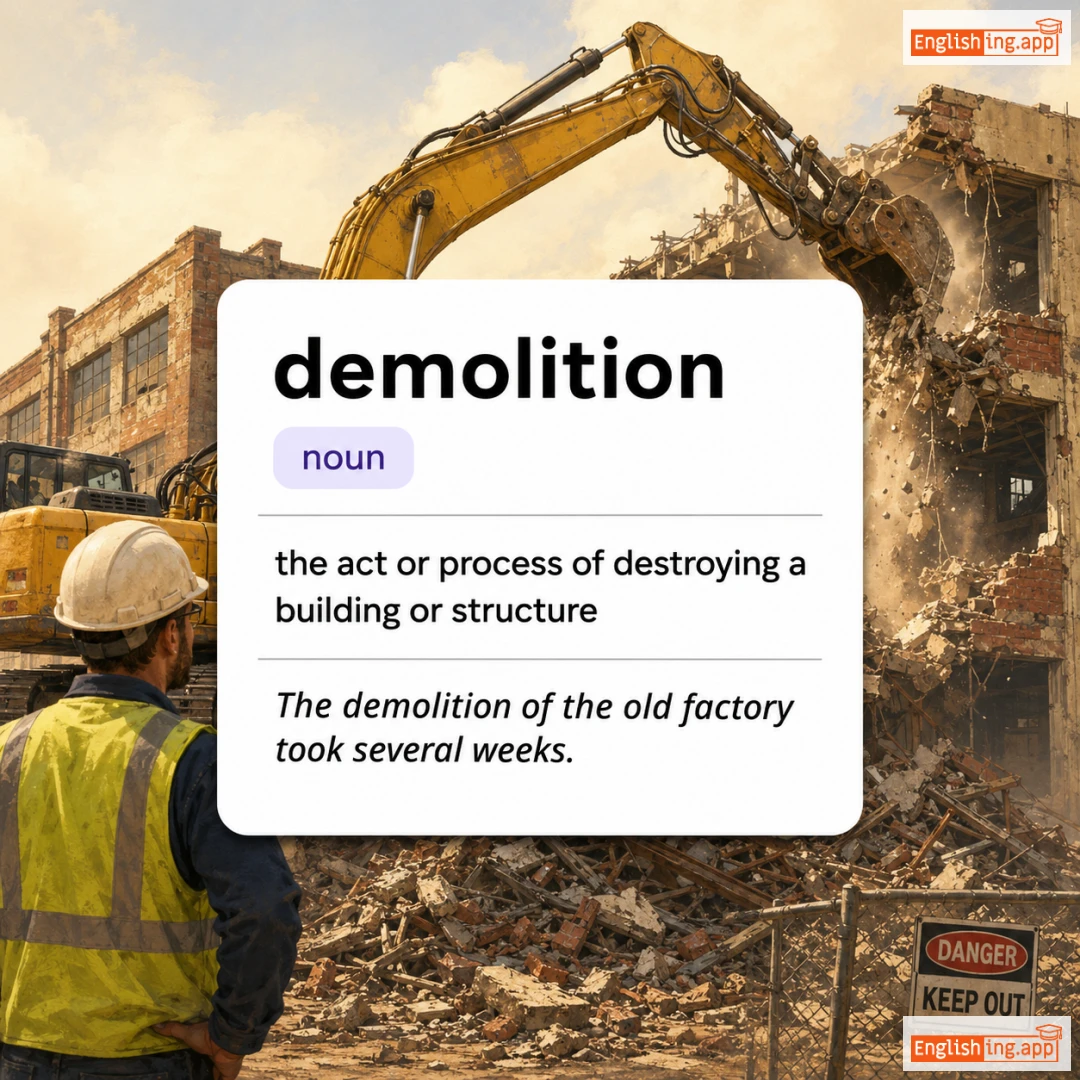 demolition definition card — visual illustration of the meaning