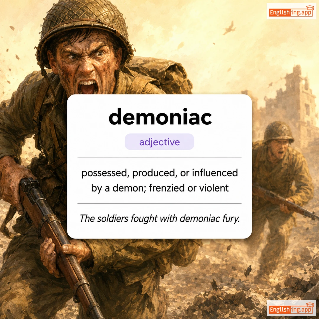 demoniac definition card — visual illustration of the meaning