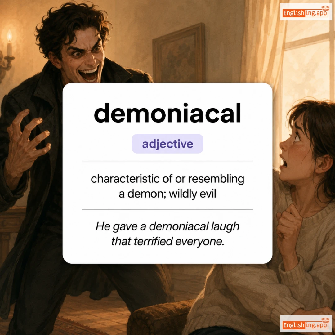 demoniacal definition card — visual illustration of the meaning