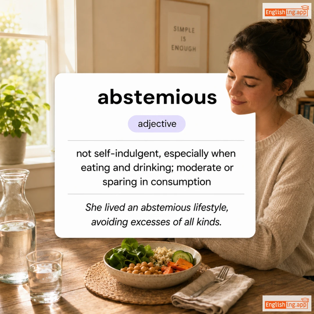 abstemious definition card — visual illustration of the meaning
