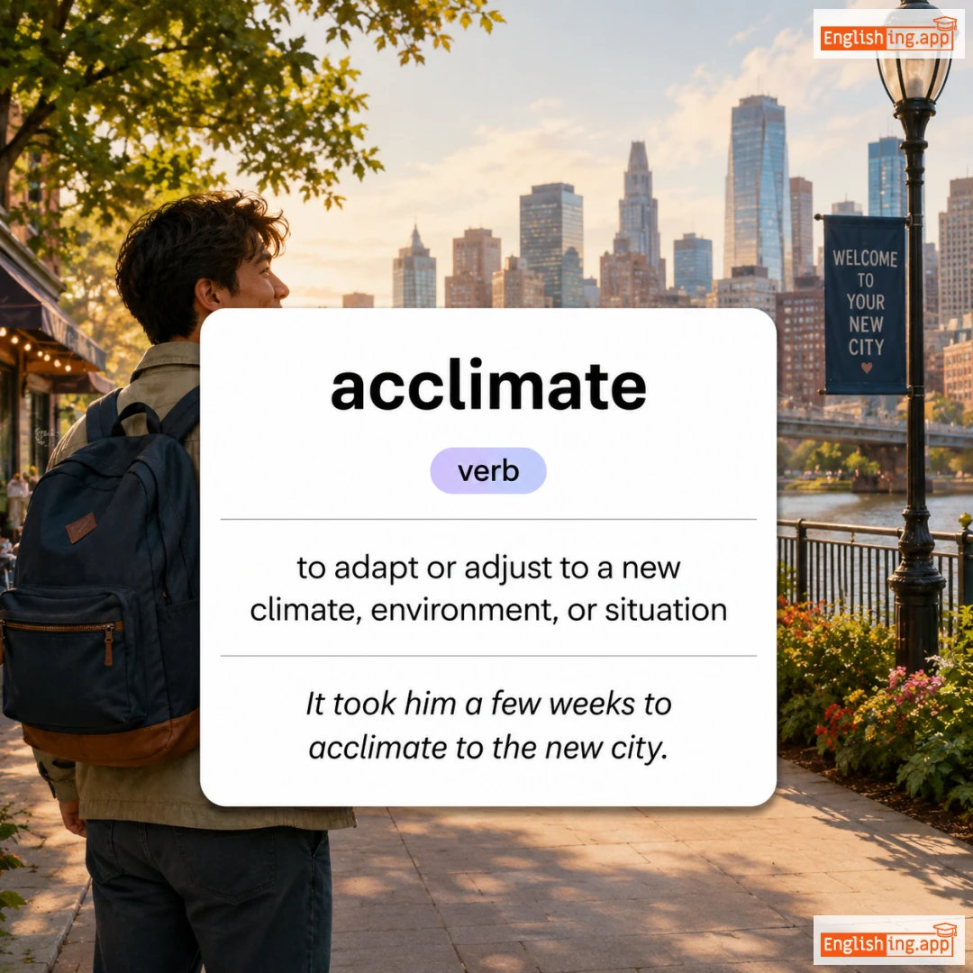 acclimate definition card — visual illustration of the meaning