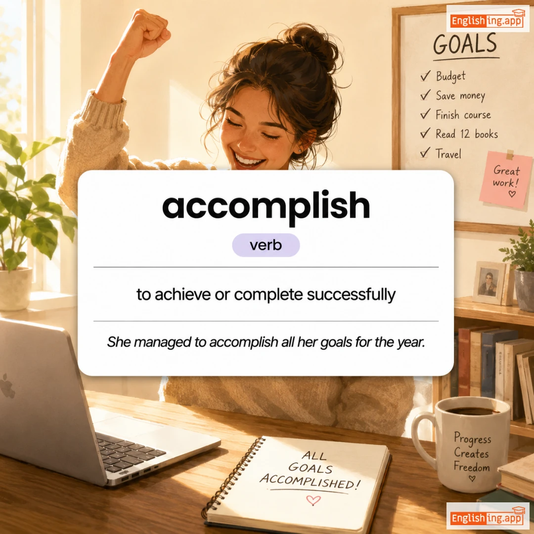 accomplish definition card — visual illustration of the meaning