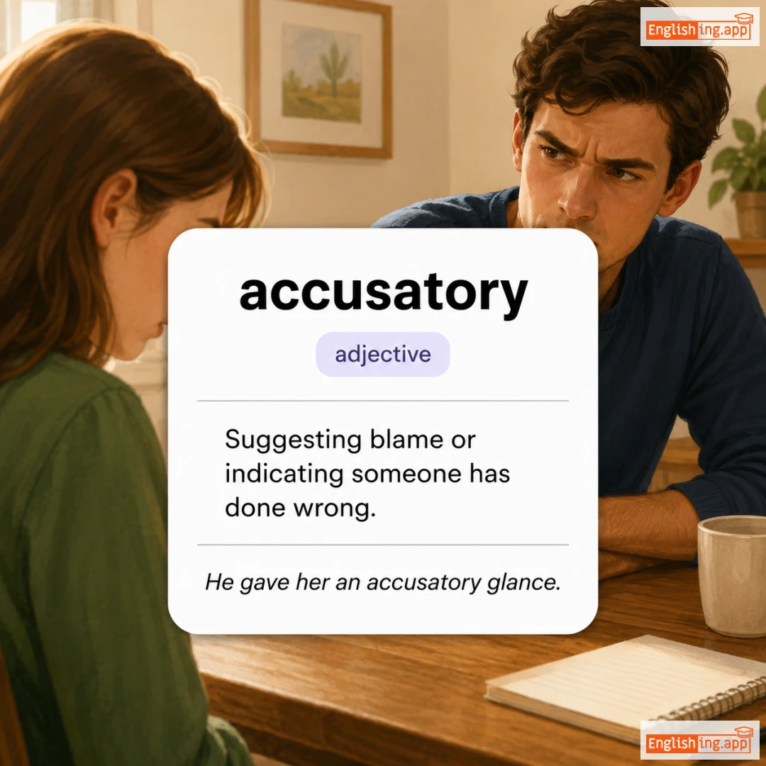 accusatory definition card — visual illustration of the meaning