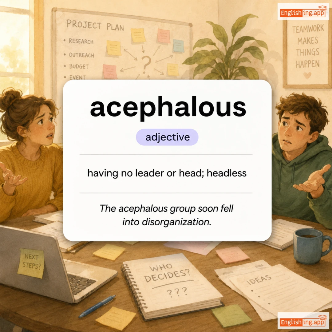 acephalous definition card — visual illustration of the meaning