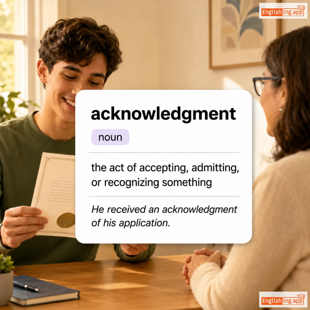 acknowledgment definition card — visual illustration of the meaning