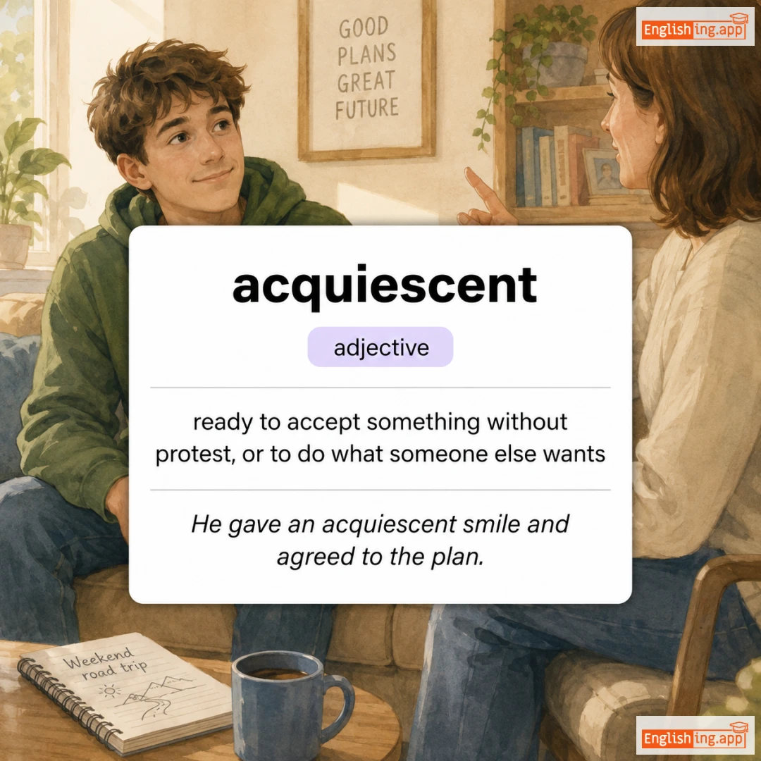 acquiescent definition card — visual illustration of the meaning