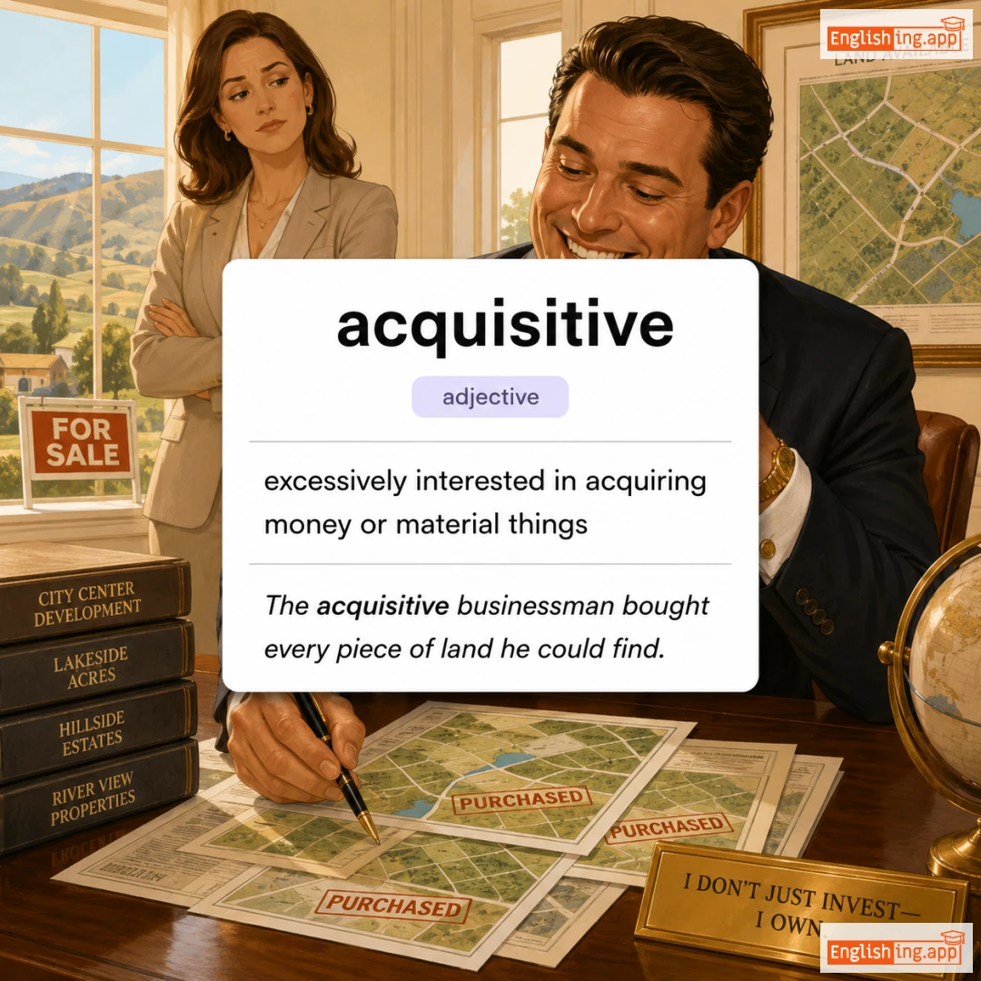 acquisitive definition card — visual illustration of the meaning