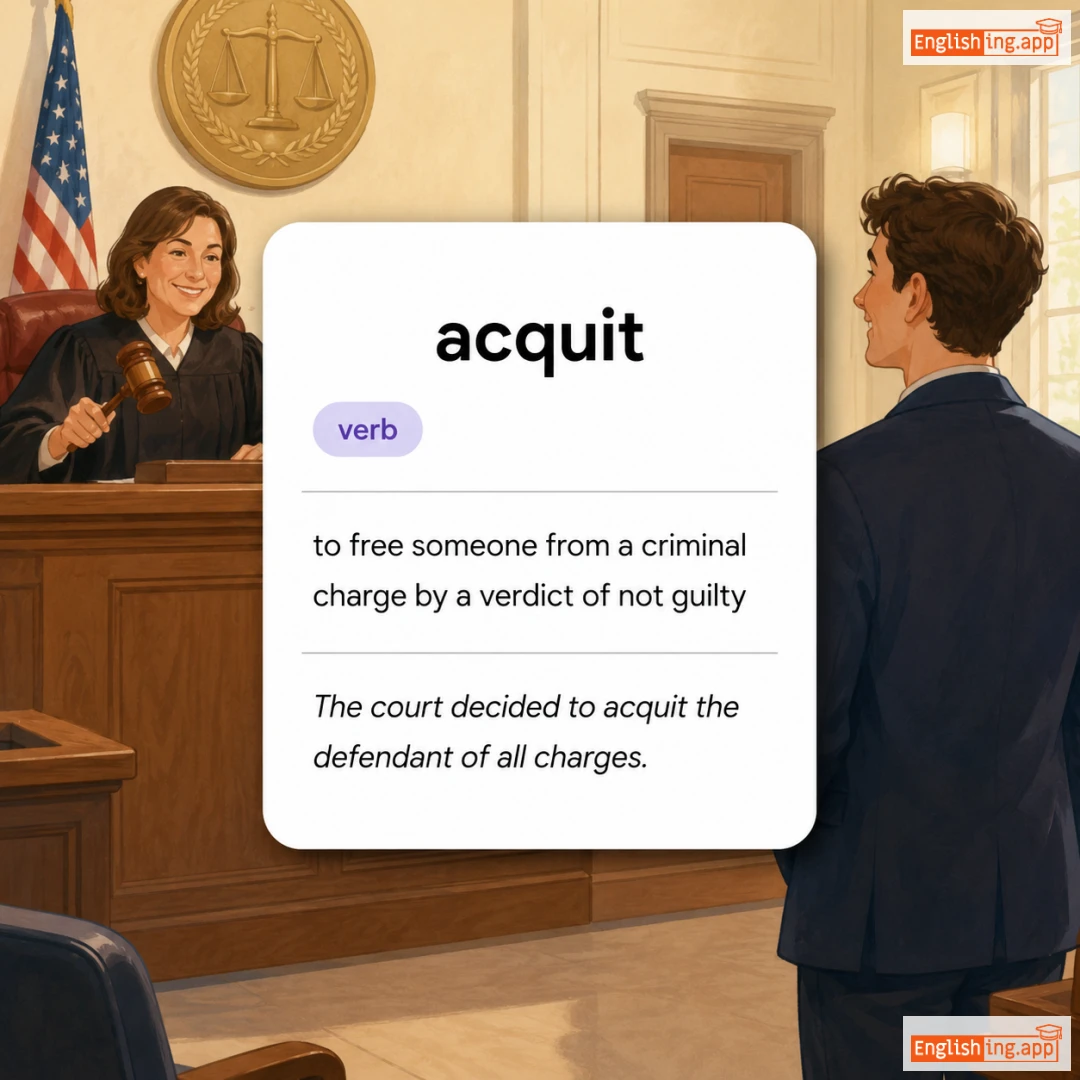 acquit definition card — visual illustration of the meaning