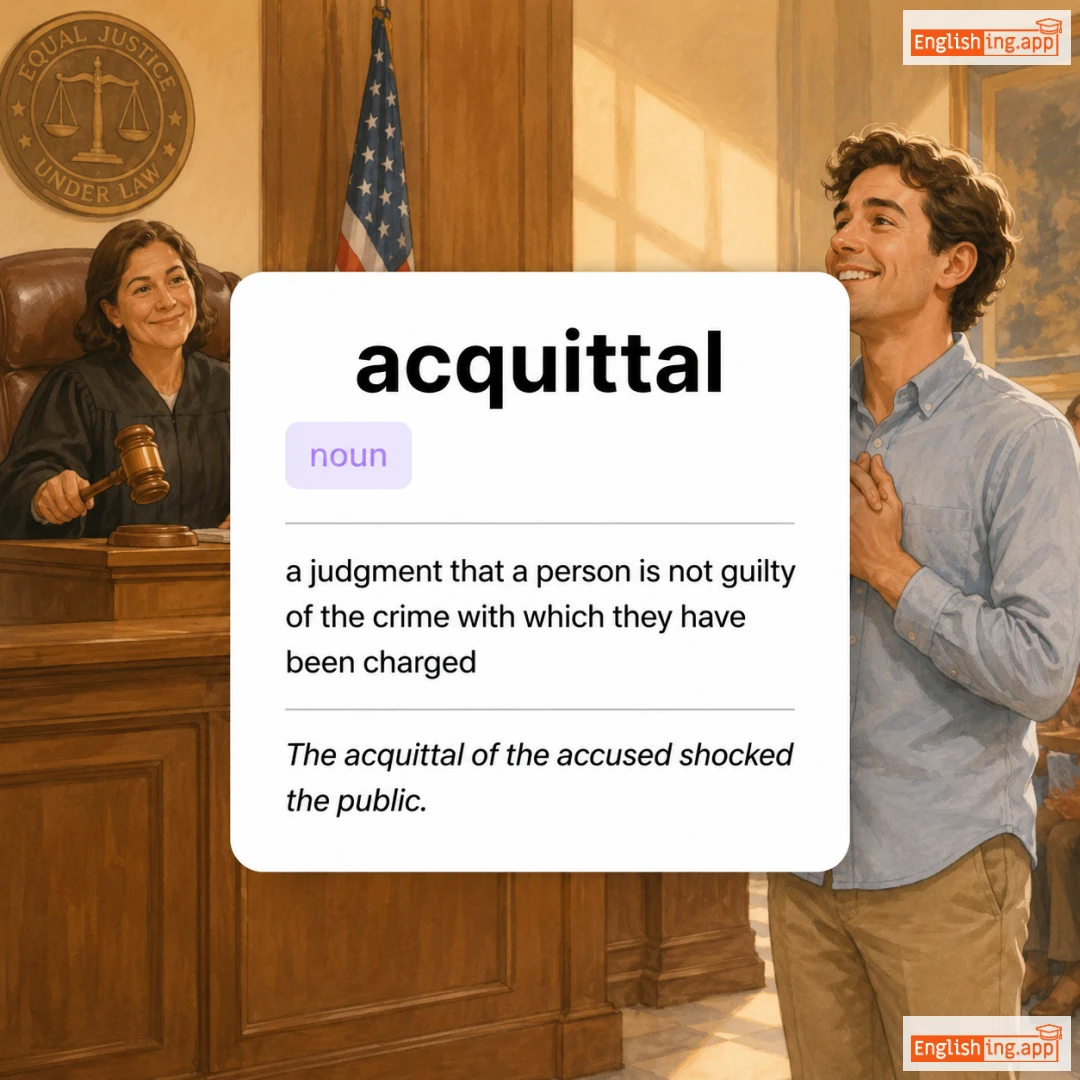 acquittal definition card — visual illustration of the meaning