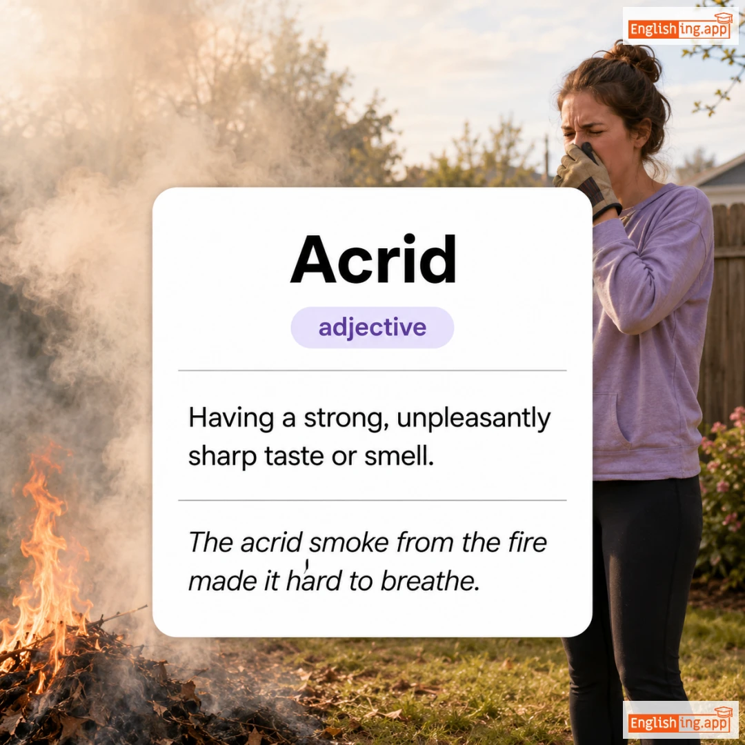 Acrid definition card — visual illustration of the meaning
