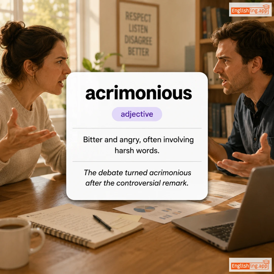 acrimonious definition card — visual illustration of the meaning