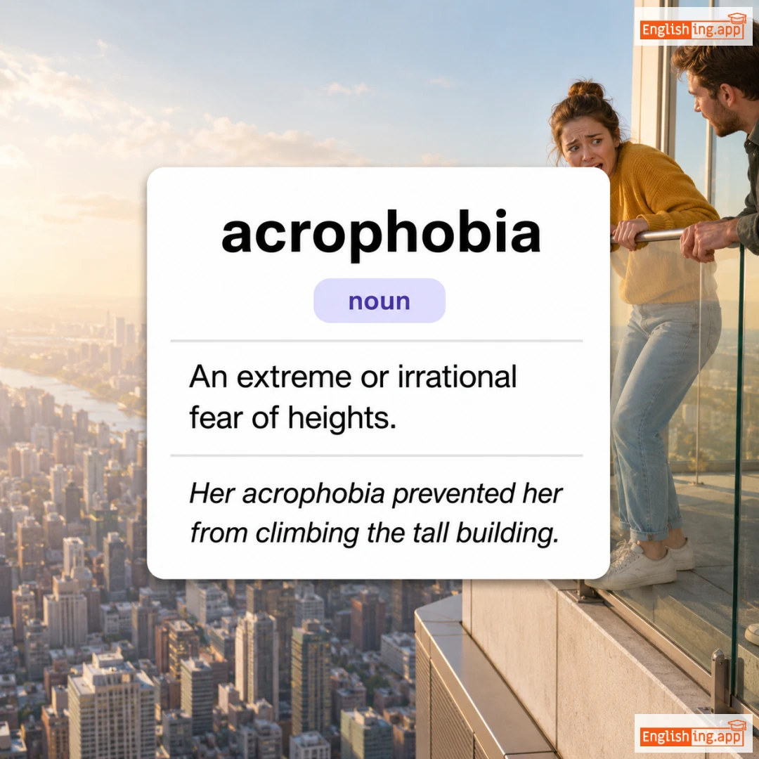 acrophobia definition card — visual illustration of the meaning