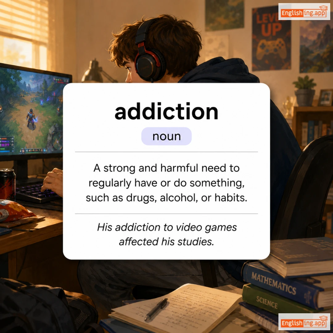 addiction definition card — visual illustration of the meaning