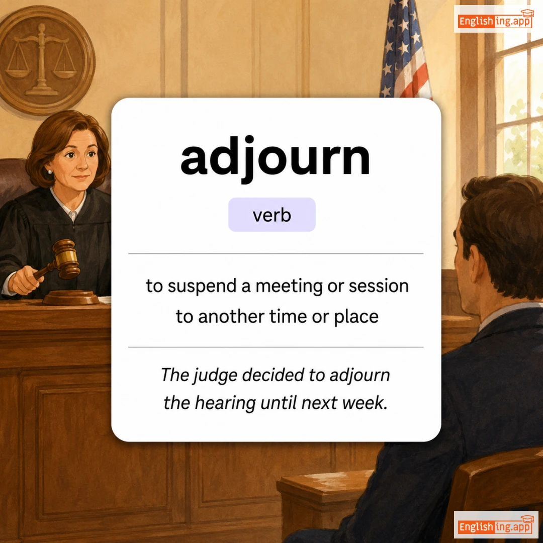 adjourn definition card — visual illustration of the meaning