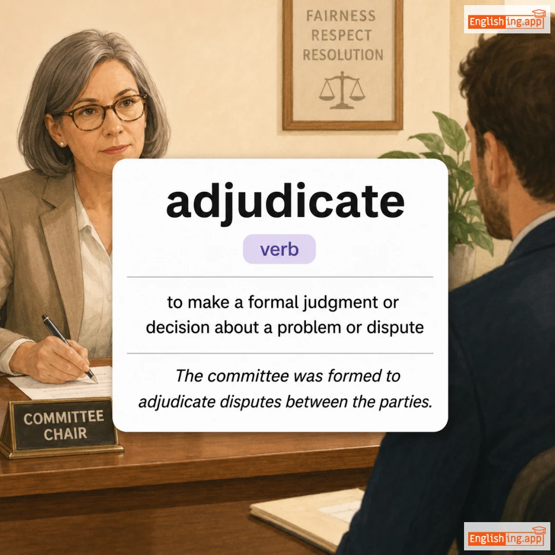 adjudicate definition card — visual illustration of the meaning