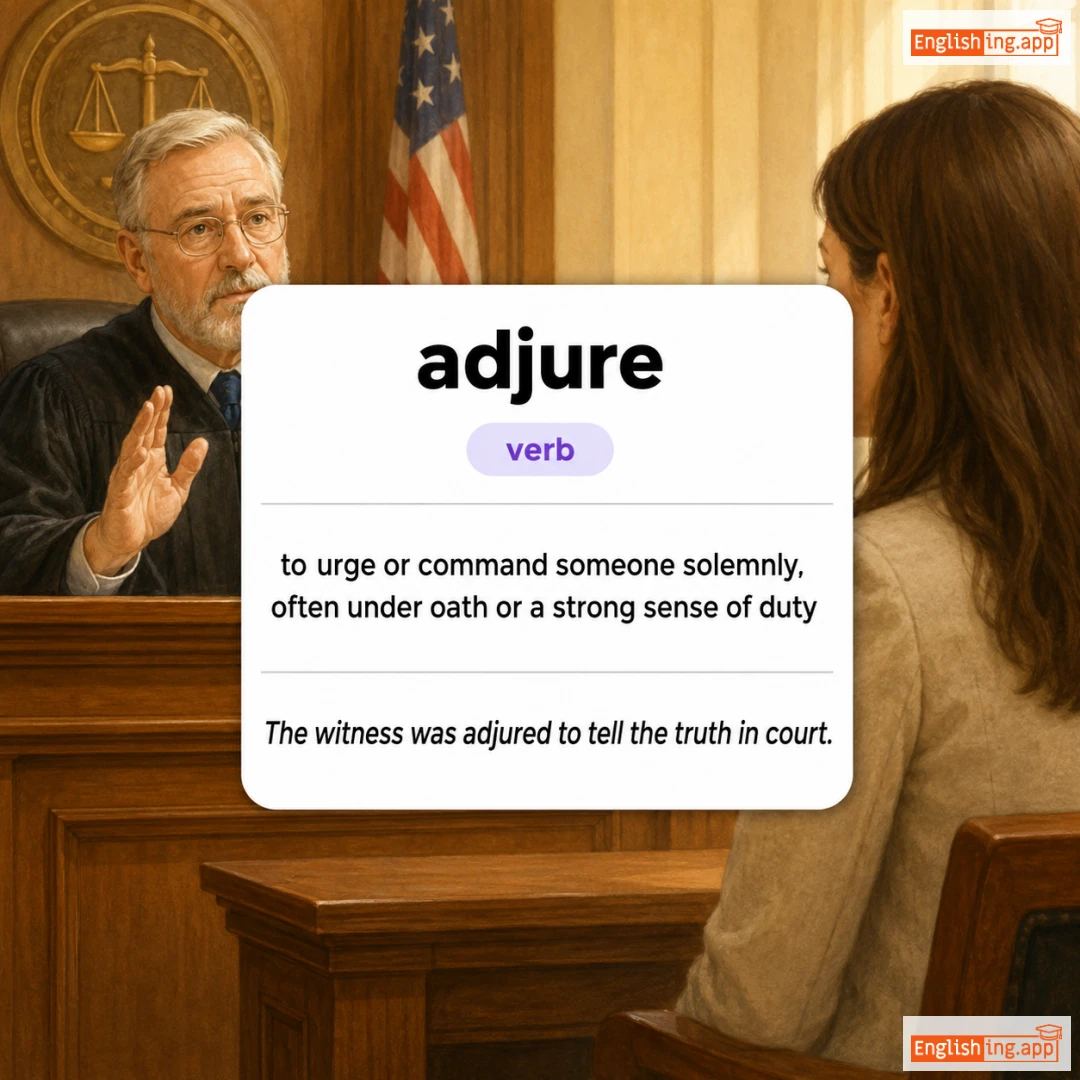 adjure definition card — visual illustration of the meaning