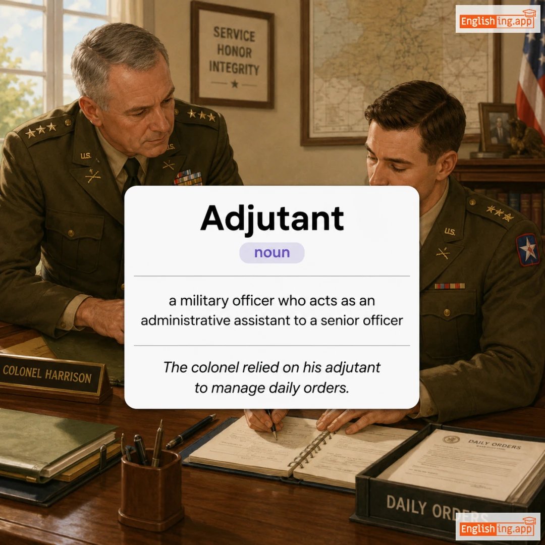 Adjutant definition card — visual illustration of the meaning