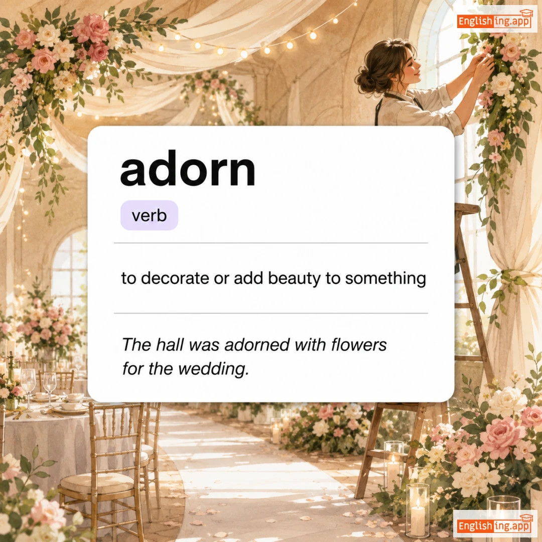 adorn definition card — visual illustration of the meaning