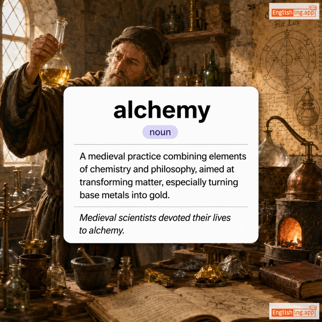 alchemy definition card — visual illustration of the meaning
