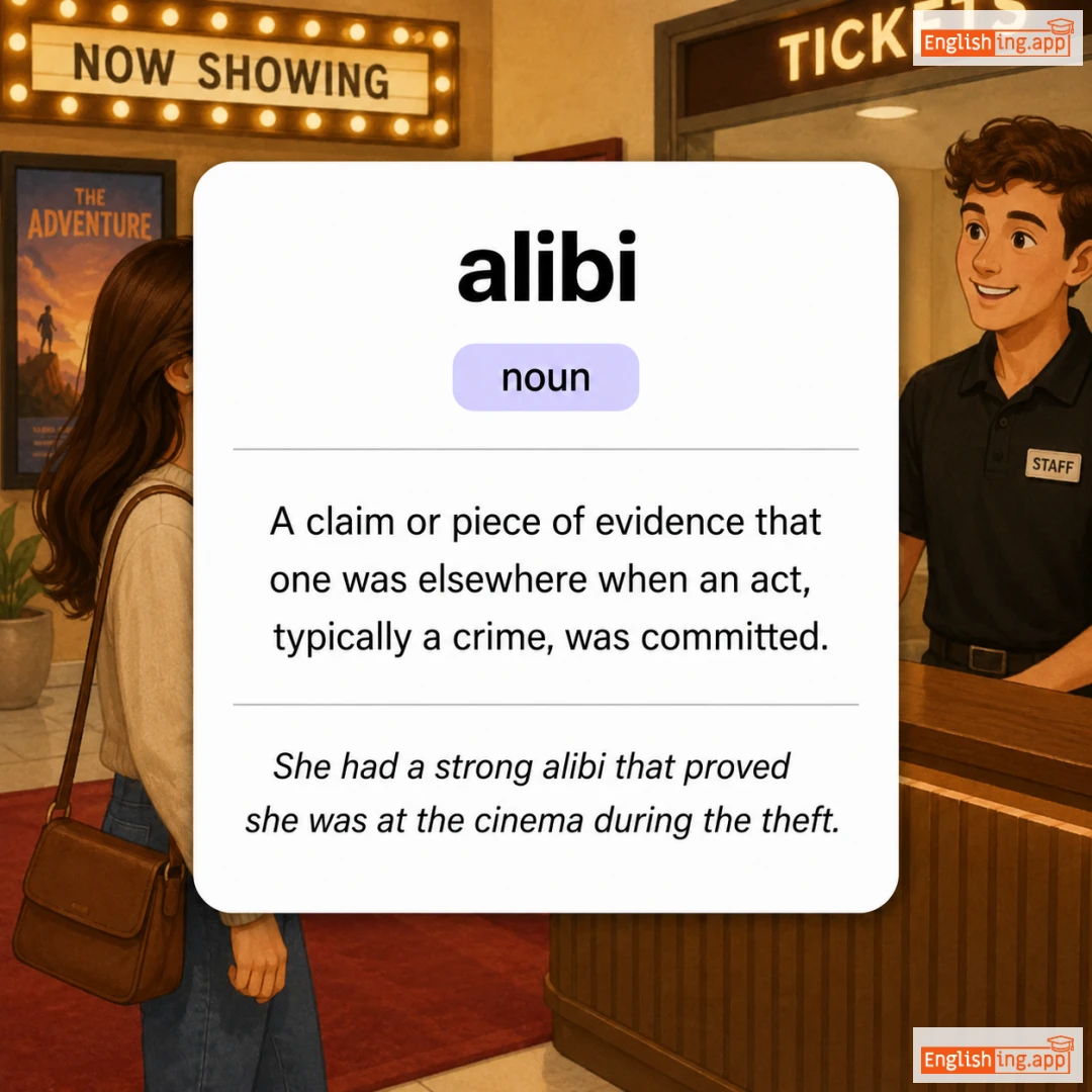 alibi definition card — visual illustration of the meaning