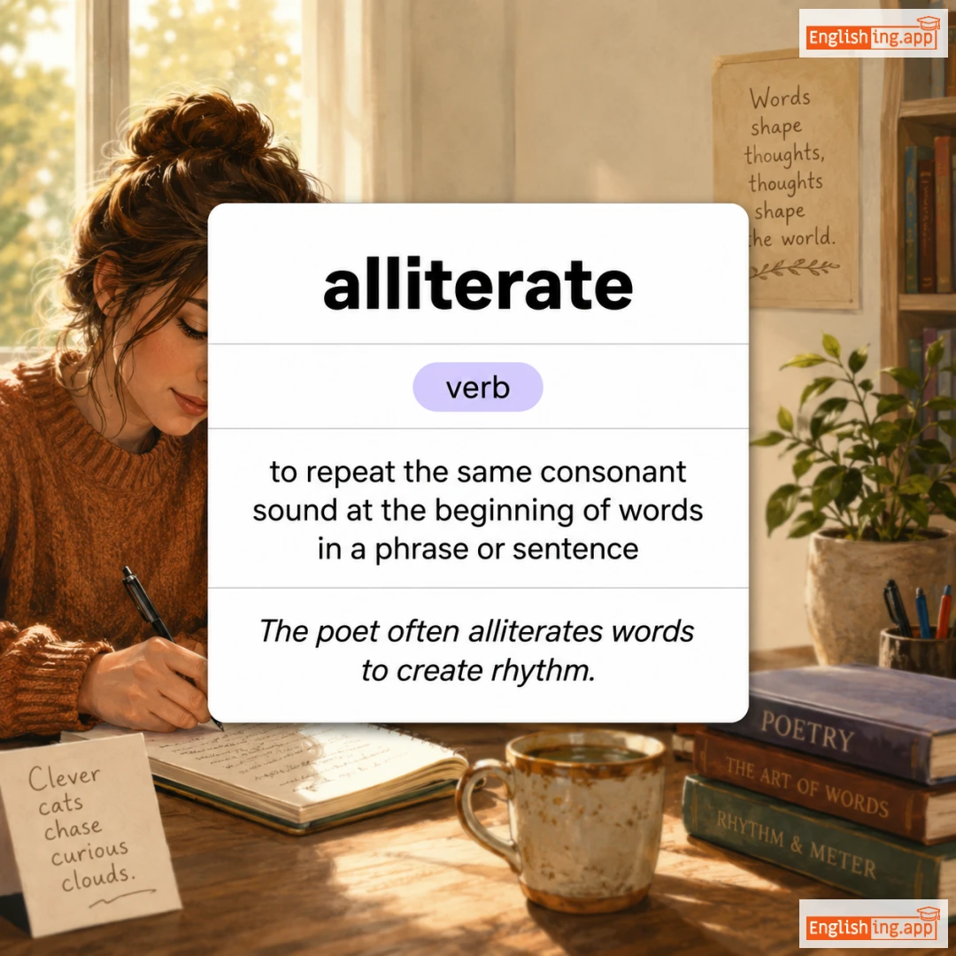 alliterate definition card — visual illustration of the meaning