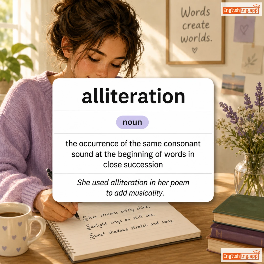 alliteration definition card — visual illustration of the meaning
