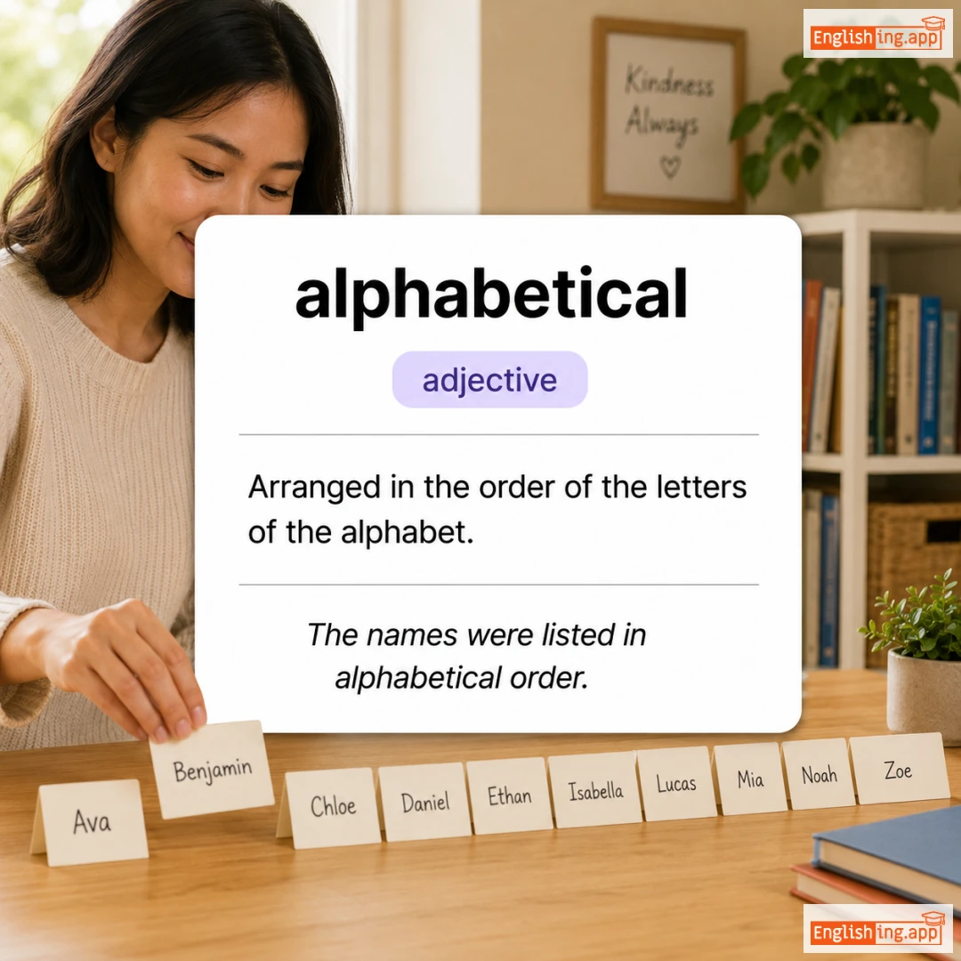 alphabetical definition card — visual illustration of the meaning