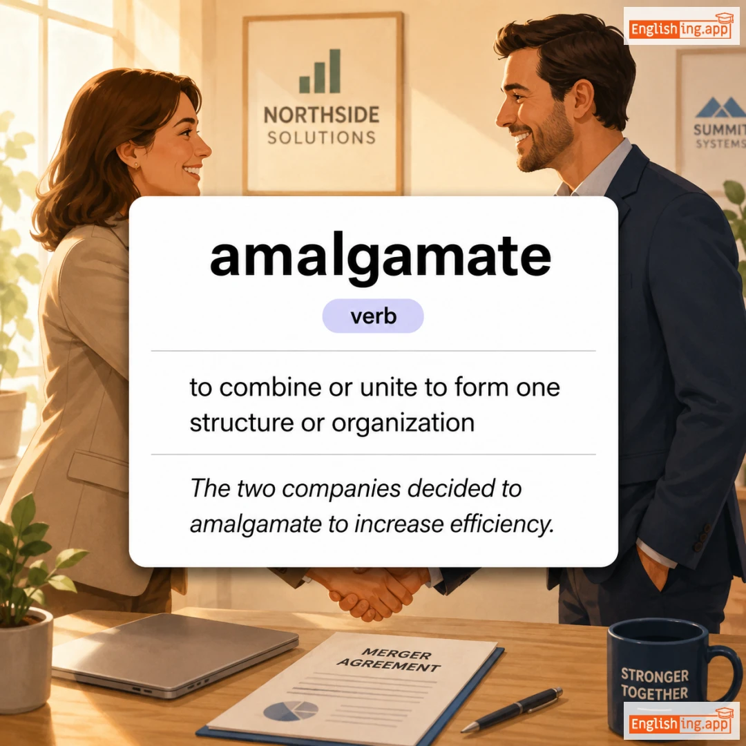 amalgamate definition card — visual illustration of the meaning