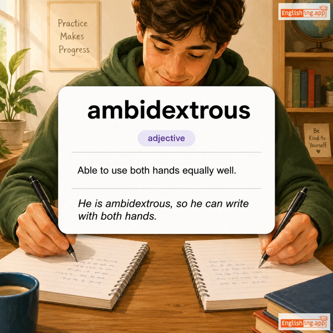 ambidextrous definition card — visual illustration of the meaning