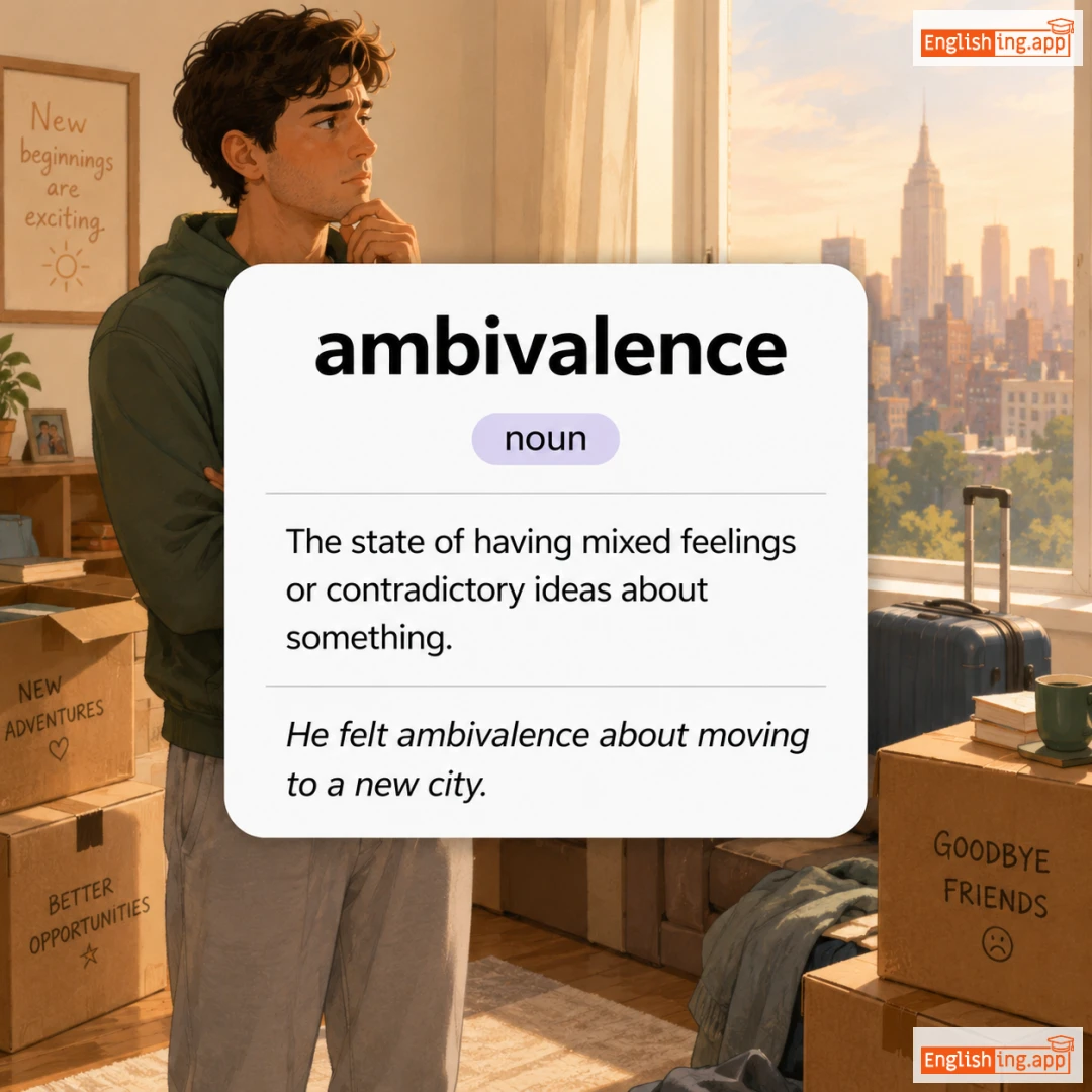 ambivalence definition card — visual illustration of the meaning