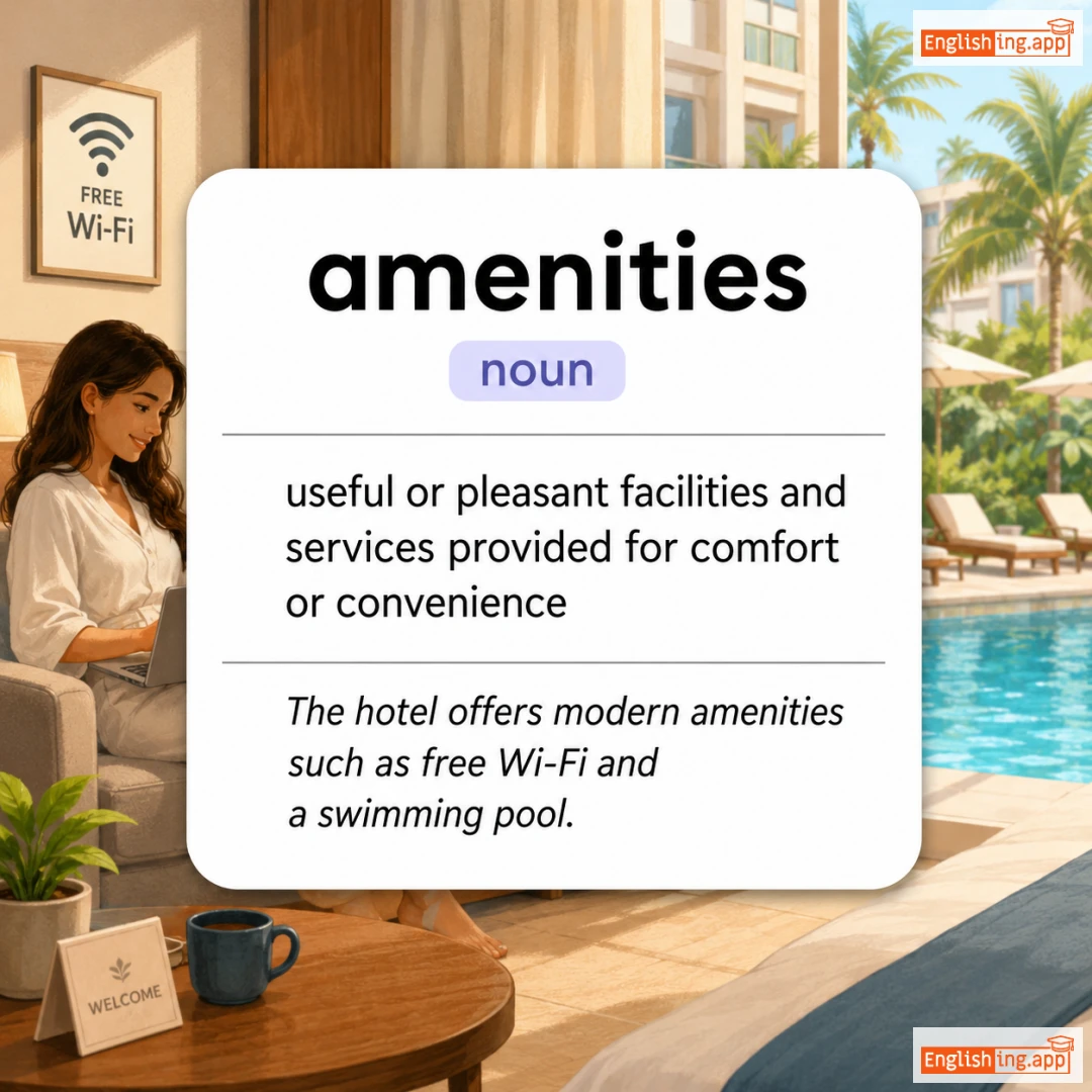 amenities definition card — visual illustration of the meaning