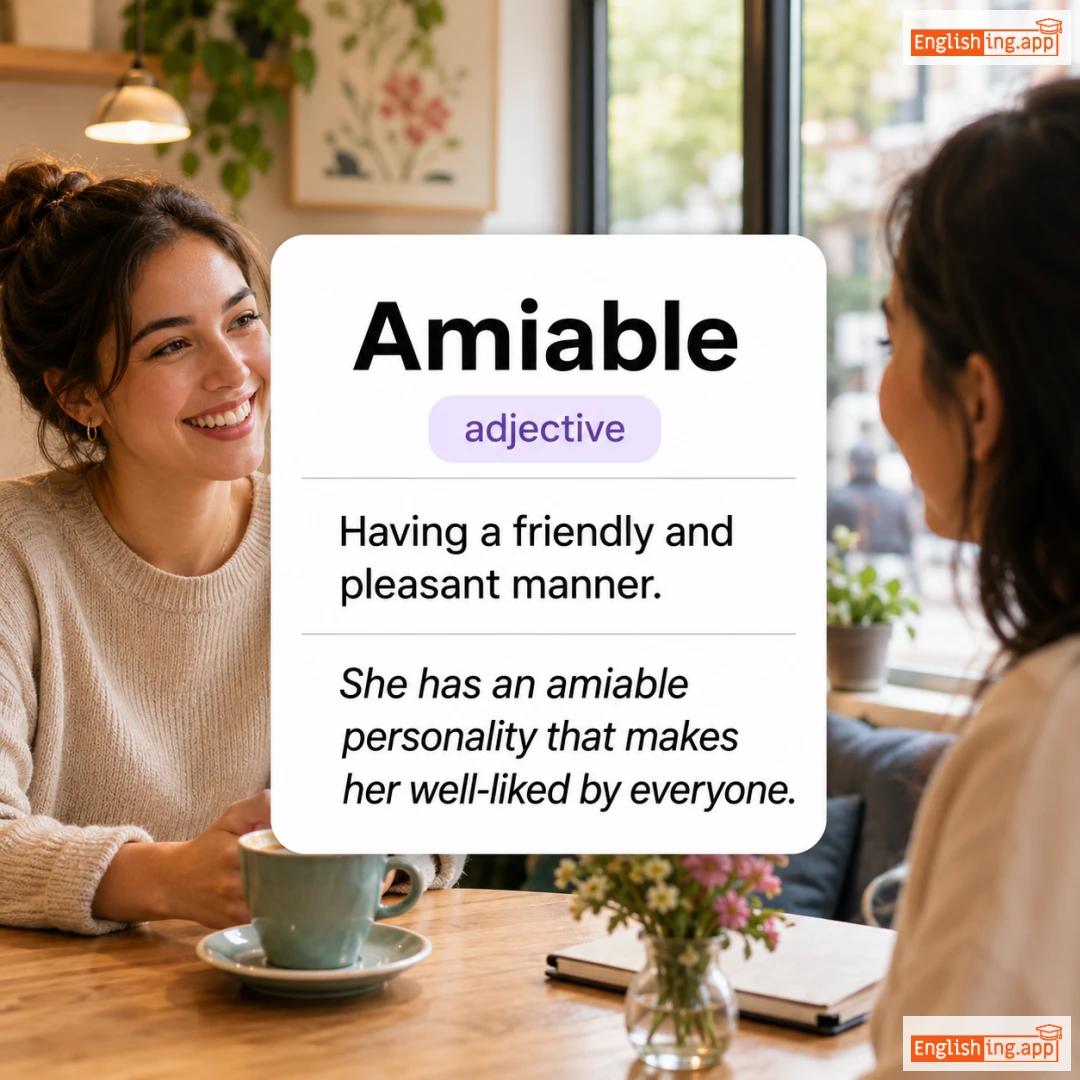 Amiable definition card — visual illustration of the meaning