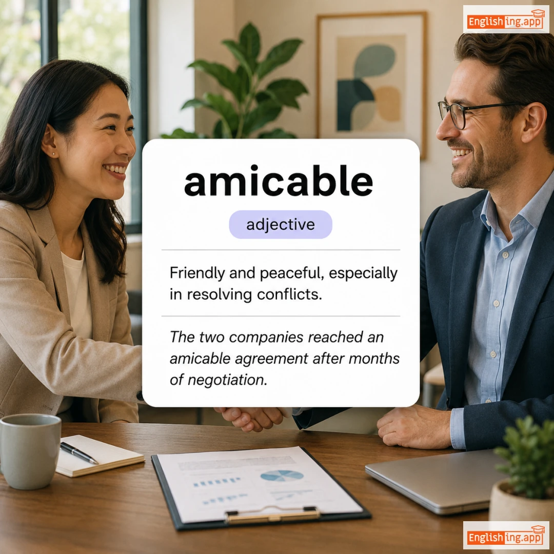 amicable definition card — visual illustration of the meaning