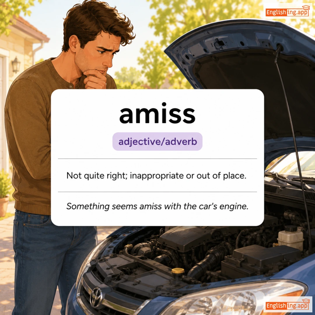 amiss definition card — visual illustration of the meaning