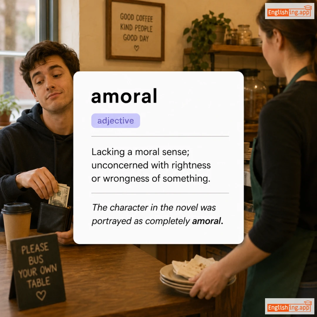 amoral definition card — visual illustration of the meaning