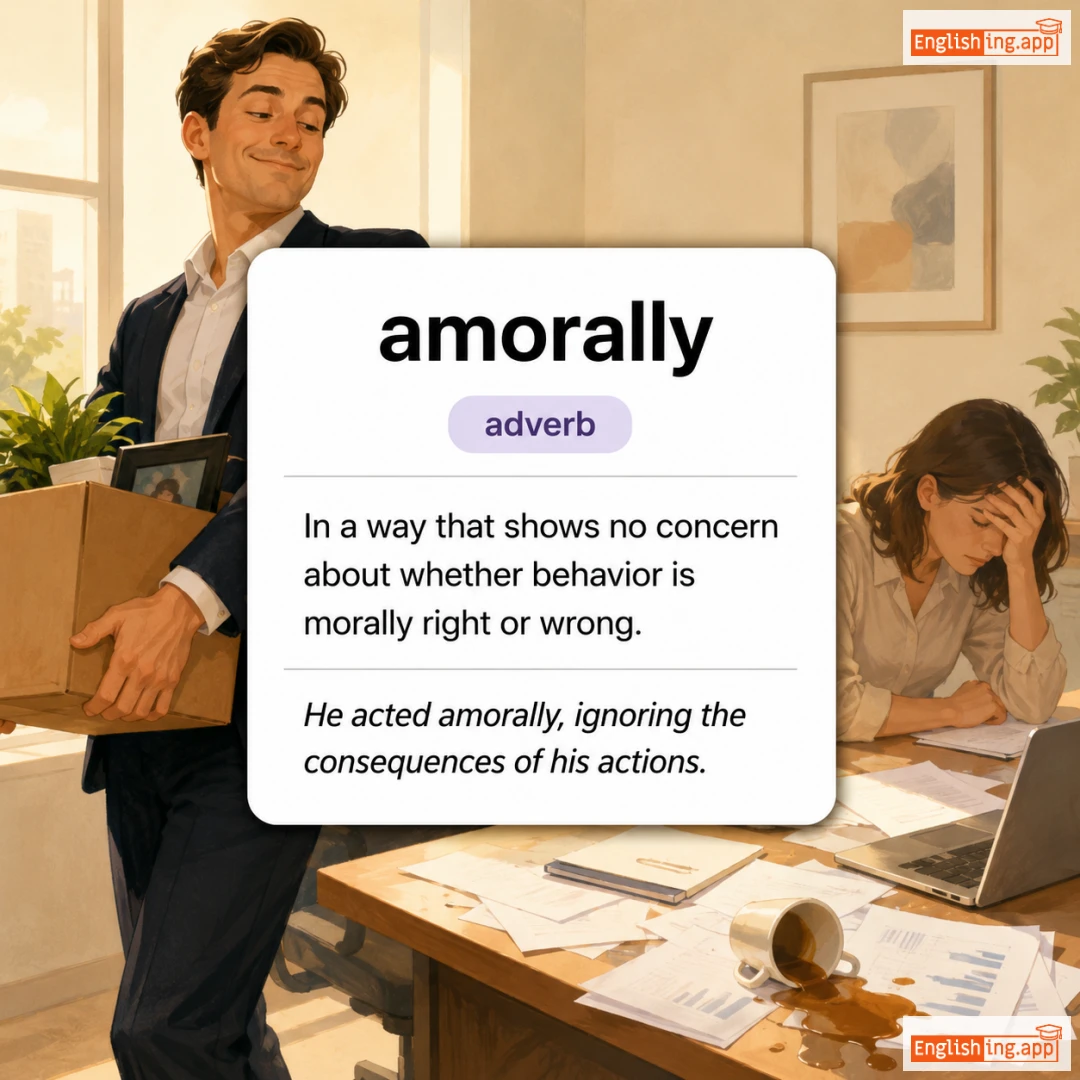 amorally definition card — visual illustration of the meaning