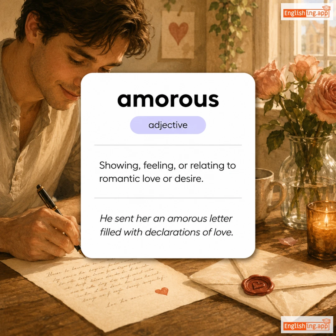 amorous definition card — visual illustration of the meaning