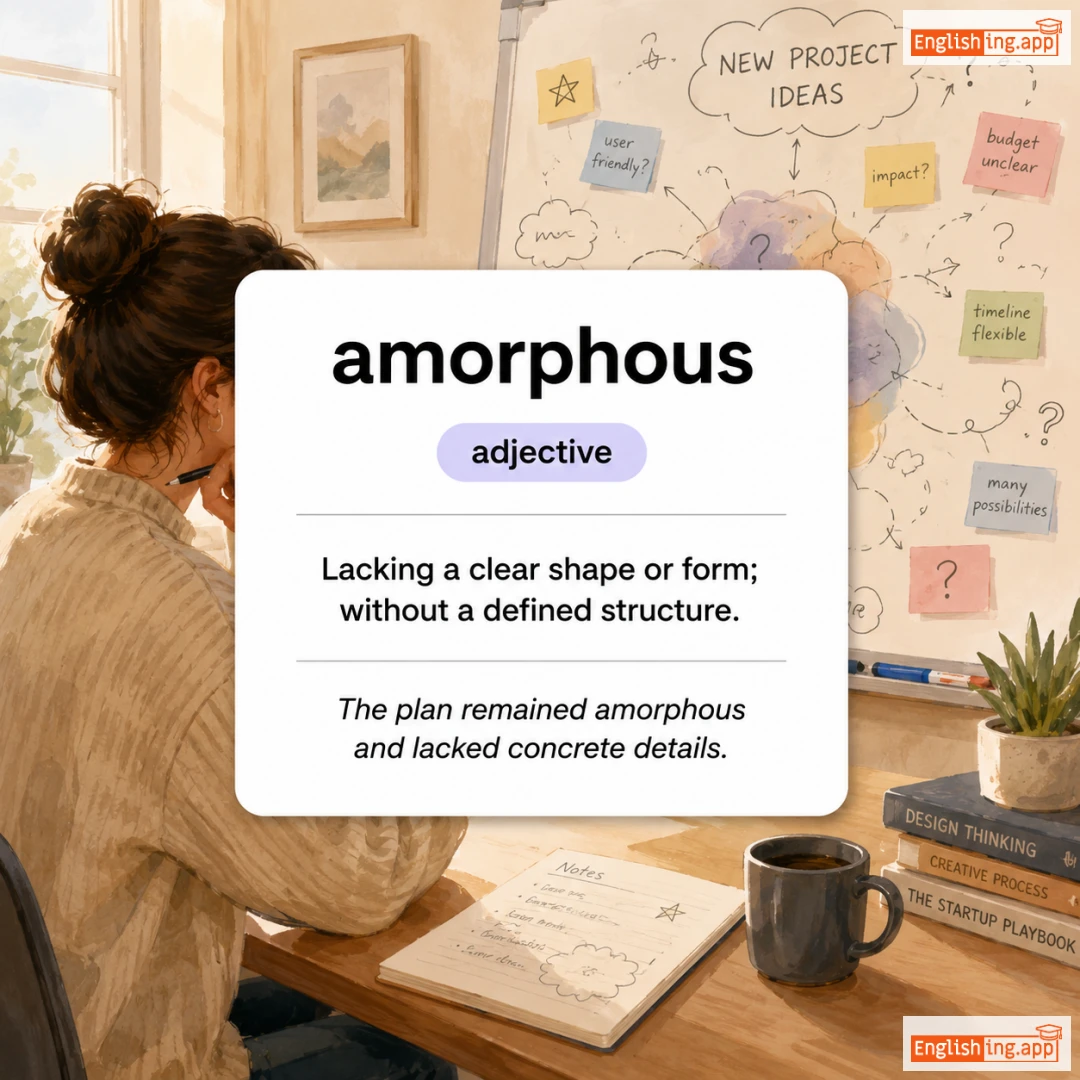 amorphous definition card — visual illustration of the meaning