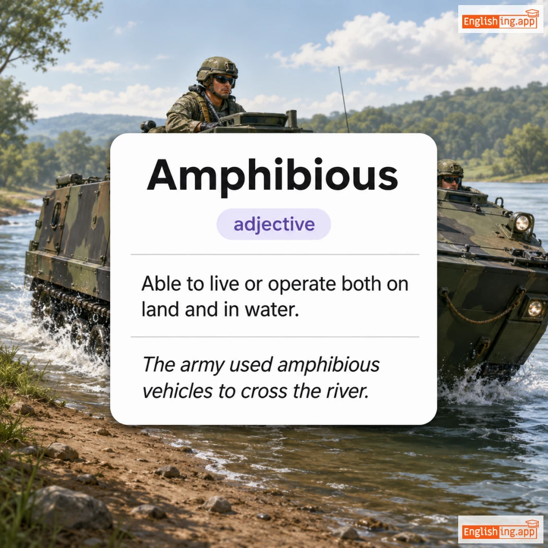 Amphibious definition card — visual illustration of the meaning