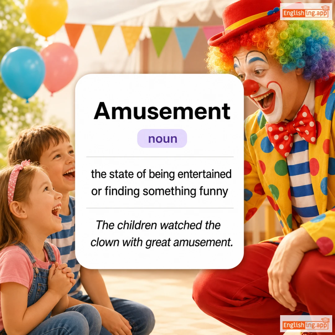 Amusement definition card — visual illustration of the meaning