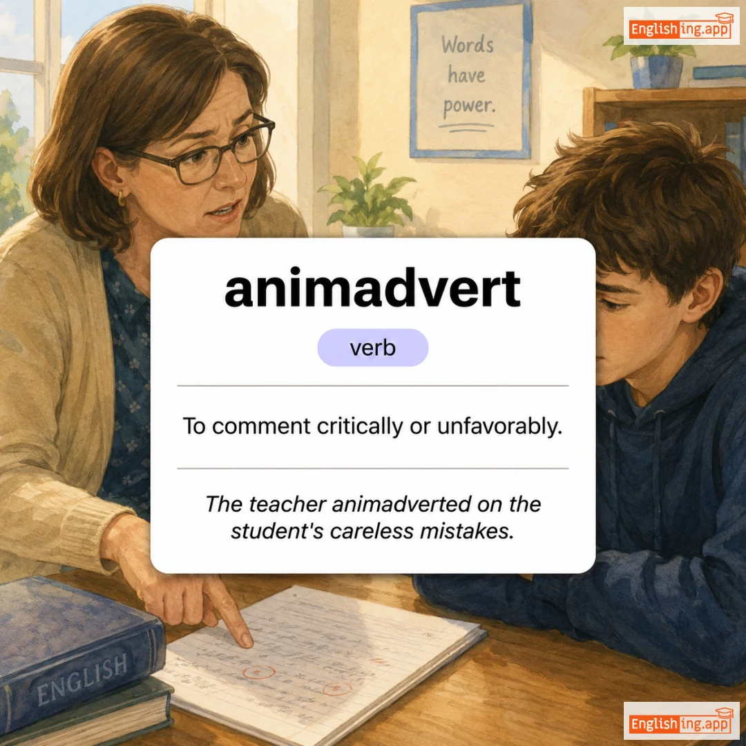 animadvert definition card — visual illustration of the meaning
